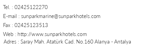 Sunpark Marine Hotel telefon numaralar, faks, e-mail, posta adresi ve iletiim bilgileri